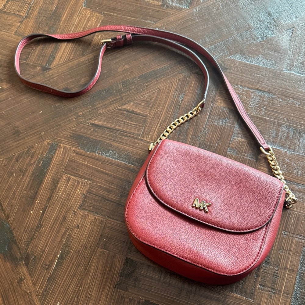 Michael Kors Burgundy Crossbody Bag with Gold Accents